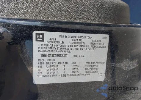 2008 Chevrolet Tahoe Ls z USA, uszkodzony, nr VIN 1GNFC13C18R135841